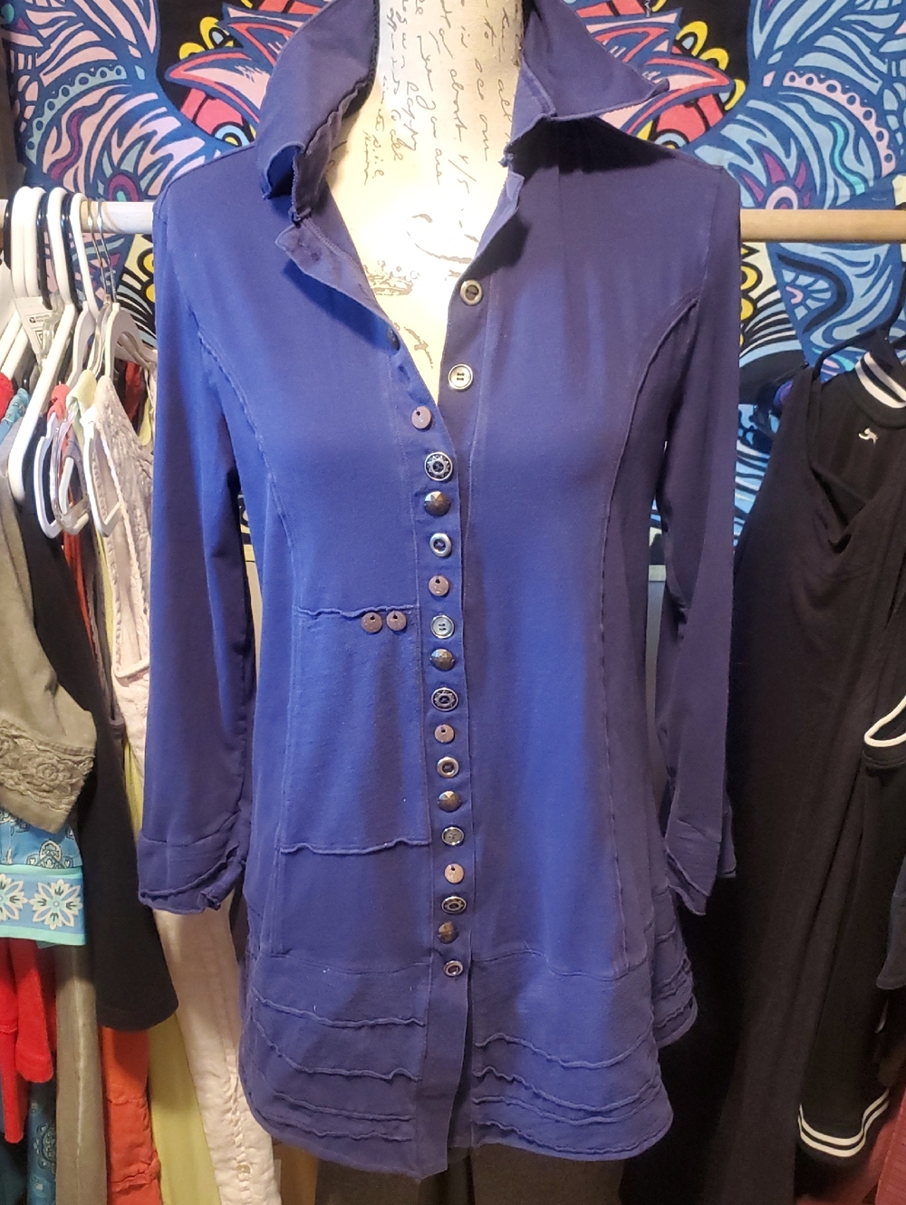 Neon Buddah Blue Long Sleeve Button-Front Tunic Top M